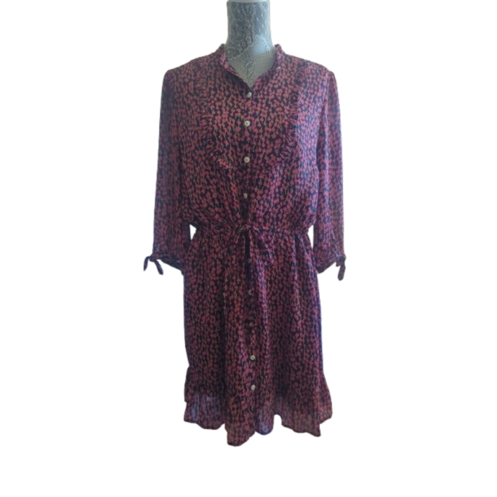 Tommy Hilfiger Dark Blue and Red Mushroom Print Button-Up Dress XL
